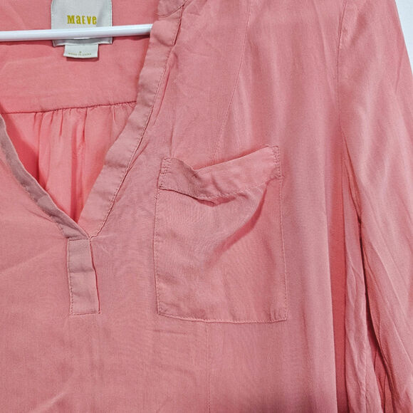 Anthropologie Maeve Coral Blouse Women's Size 2 Pocket Long Sleeve Boho NWOT - Picture 3 of 6
